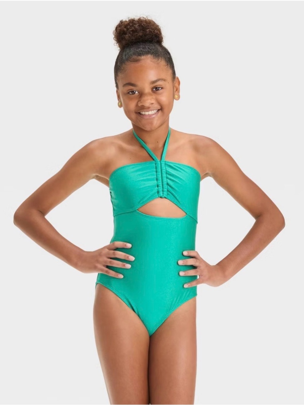 Target Girls' Teal Halter Cutout One-Piece Swimsuit